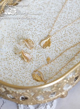 日系闪钻樱花瓣复古纯银耳钉手链