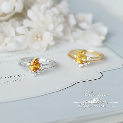 戒指925纯银天然黄水晶精美女