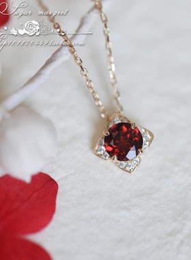 Resultats初见倾心 绝美莫桑比克红石榴微镶满钻花瓣 925纯银项链
