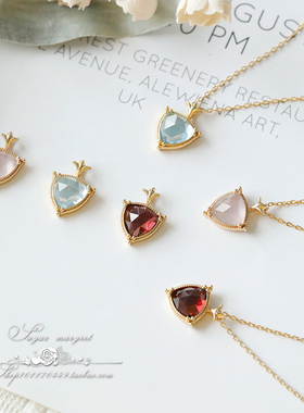 Béguin pour暗の恋 美貌 玫瑰切割石榴石托帕石粉晶银镀金 项链