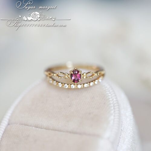 女石榴石日系套戒戒指925纯银