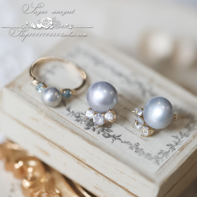 灰蓝色戒指925纯银淡水珍珠女