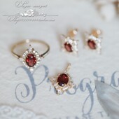 Mademoiselle Rose罗丝小姐 复古大气天然酒红石榴石戒指耳钉吊坠