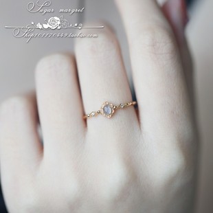 雾霭と苍蓝。超美腻精致 天然海蓝宝笑脸小花925纯银镀金戒指