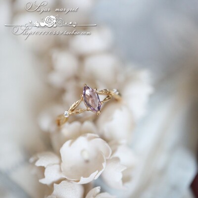 天然巴西紫水晶玫瑰切割花枝戒指