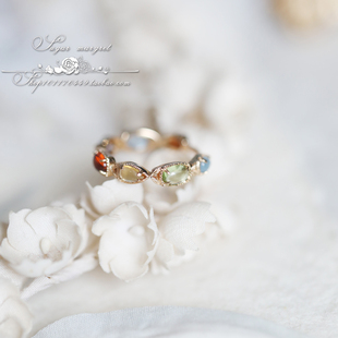 Dew.玫瑰果露~超美复古精致天然堇青石黄晶拉长石925纯银戒指 女