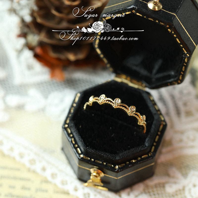 水晶与蕾丝裙摆精致简约百搭ins潮925纯银黄色转运戒指女 礼物