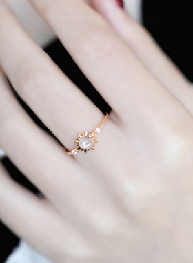 Helios赫利俄斯 纯美太阳神天然玫瑰切割白水晶 S925纯银镀金戒指