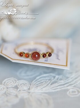 Bouquet de roses 玫瑰花束 日系显白天然酒红石榴石925纯银 戒指