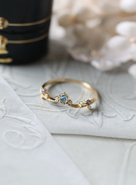 矢车菊花冠超美花冠托帕石坦桑色锆石925银镀金戒指W对戒女 礼物