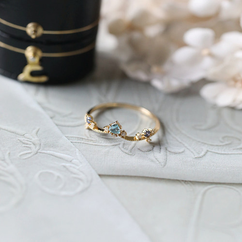 超美托帕石坦桑色925银镀金对戒