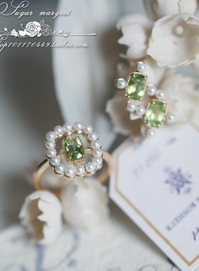 Vienne à vienne 维也纳森林宫廷风天然橄榄石 S925纯银耳钉戒指