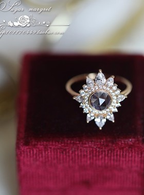 天然白托帕925纯银宫廷复古戒指