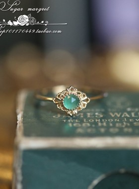 「The Wizard of OZ」绿野仙踪。精致雕花浅绿玉髓925纯银戒指