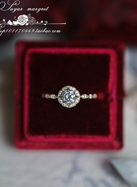 Mariage D'Amour 梦中的婚礼 梦幻花瓣满镶花托莫桑石925纯银戒指