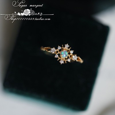 天然欧泊戒指925纯银复古梦幻