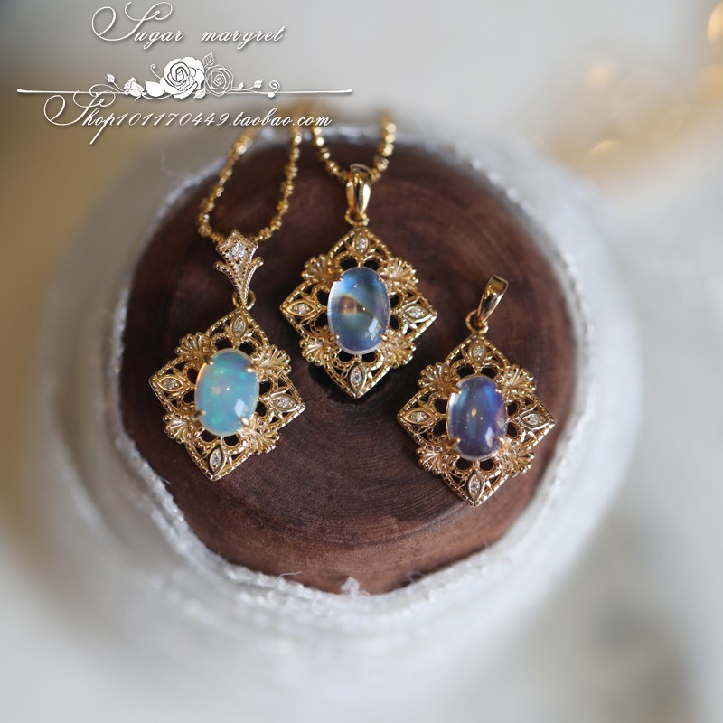 女欧泊月光石复古华丽项链闪亮