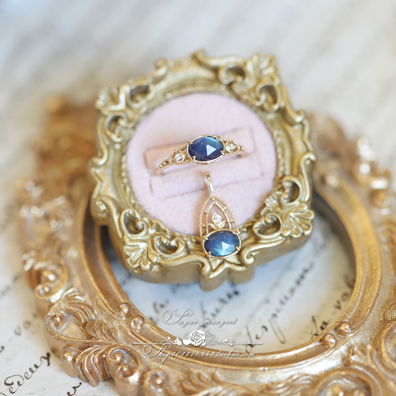 天然拉长石蓝砂金925银戒指吊坠