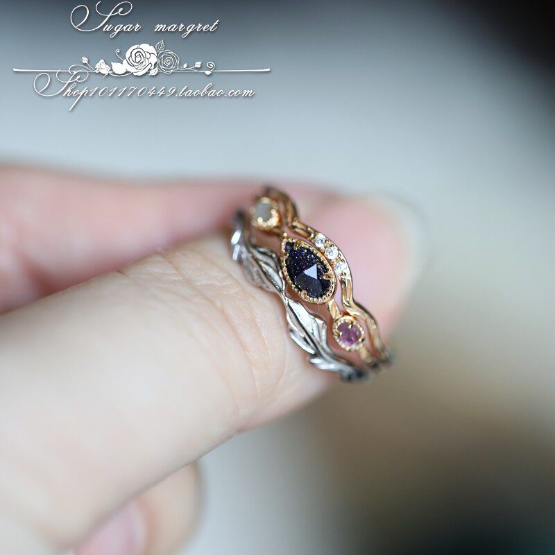 iiuvator伊露维塔之冠 个性金银分色超美蓝色星砂925纯银戒指套戒