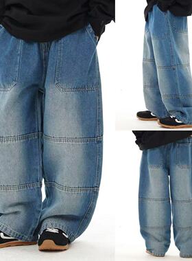 男童休闲长裤2026春季新款韩版儿童喷白牛仔裤帅气男宝慵懒裤子潮