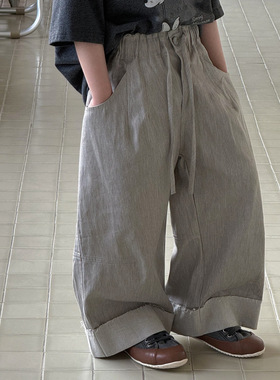 奶酪与喵童装男童休闲裤2026年春季韩版翻边宽松洋气儿童阔腿长裤