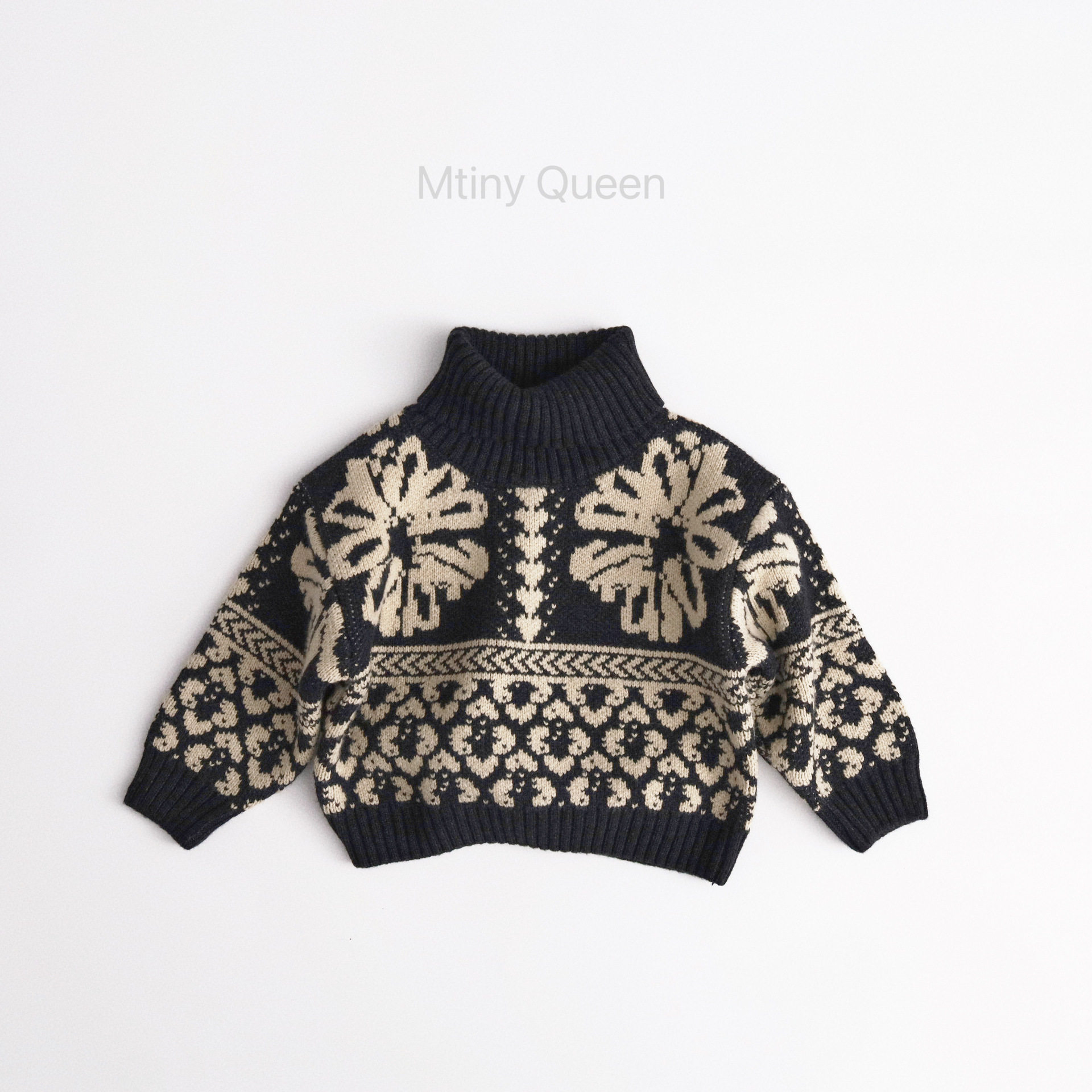 Mtiny Queen童品 儿童秋冬款高领毛衣羊毛混纺男女宝宝加厚外套