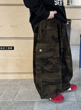 童酷2026男童春季新款帅气迷彩中小童长裤潮酷贴袋宽松儿童工装裤