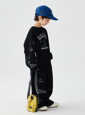 2026春季新款儿童涂鸦印花卫衣卫裤休闲套装男童洋气运动两件套潮