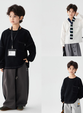 2026春季新款儿童休闲简约明线打底衫男童百搭上衣中大童长袖T恤