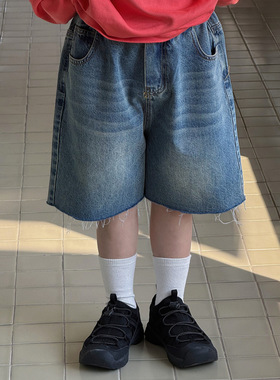 奶酪与喵童装男童牛仔短裤2026年春季新款韩版软牛仔毛边短裤休闲