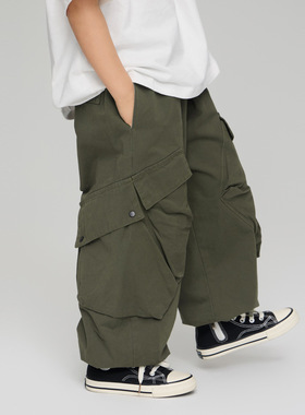 2026春季新款儿童宽松百搭休闲长裤男中大童山系风大口袋工装裤子