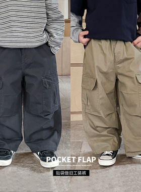 童酷2026男童春季新款帅气贴袋打杆宝宝休闲裤做旧百搭儿童工装裤