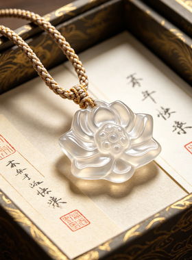 天然玛瑙玉髓莲花吊坠荷花挂件项坠玉石包挂 车挂diy饰品配件国风