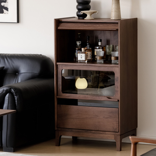 梦天然北美黑胡桃木实木书柜电视边柜客厅储物柜现代简约展示柜