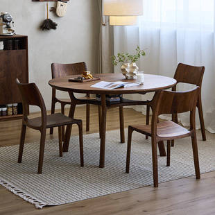 北美黑胡桃木餐桌家用圆桌圆形原木北欧日式中古风新中式餐厅家具