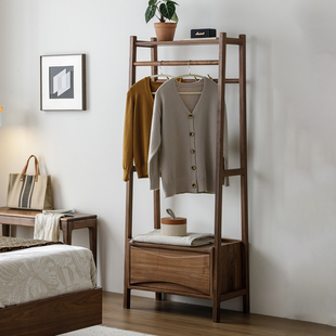 梦天然北美黑胡桃木实木床头柜卧室家用衣帽架落地床边柜储物柜