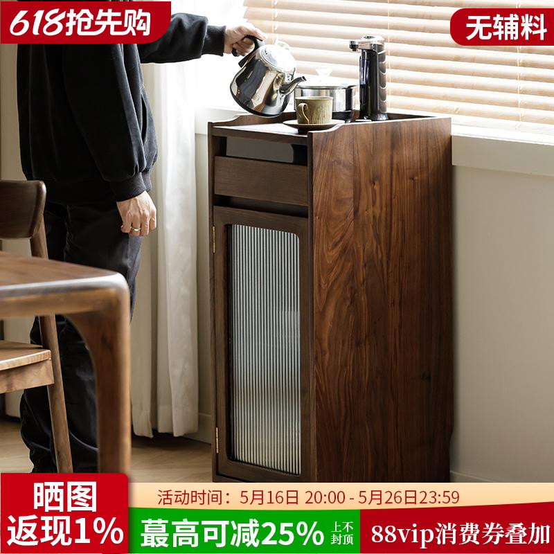 实木黑胡桃靠墙一体收纳柜北美