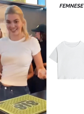 肯豆Kendall Jenner同款气质正肩圆领短袖T恤短款修身打底上衣女