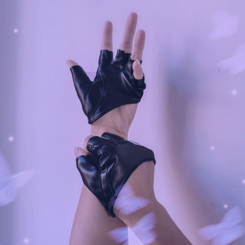 洛丽塔露指蹦迪潮酷哥特风皮手套