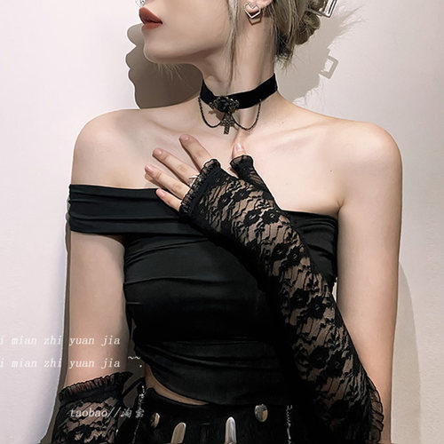 黑色蕾丝手套lolita手袖辣妹袖套