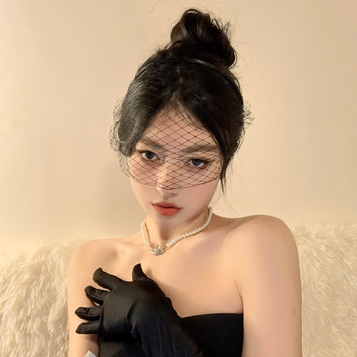 网纱发箍蕾丝渔网头纱遮脸复古