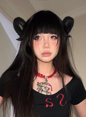 森女恶魔角头饰黑暗系Lolita哥特绵羊角发箍复古写真cos漫展发夹
