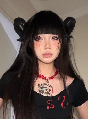 森女恶魔角头饰黑暗系Lolita哥特绵羊角发箍复古写真cos漫展发夹