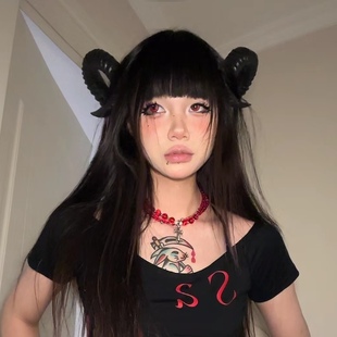 森女恶魔角头饰黑暗系Lolita哥特绵羊角发箍复古写真cos漫展发夹