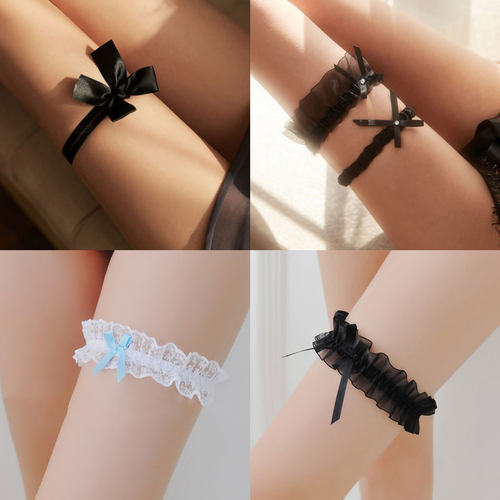 蕾丝腿环黑丝袜圈蝴蝶结大腿绑带