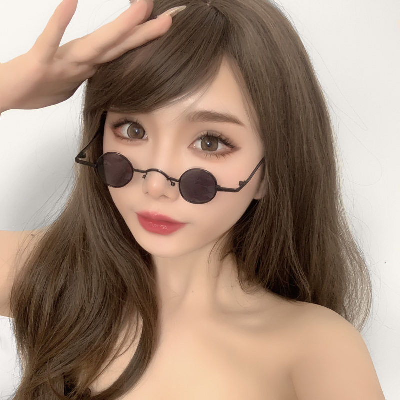 复古迷你圆形太阳眼镜民国太子小镜片圆框墨镜网红拍照道具装饰黑