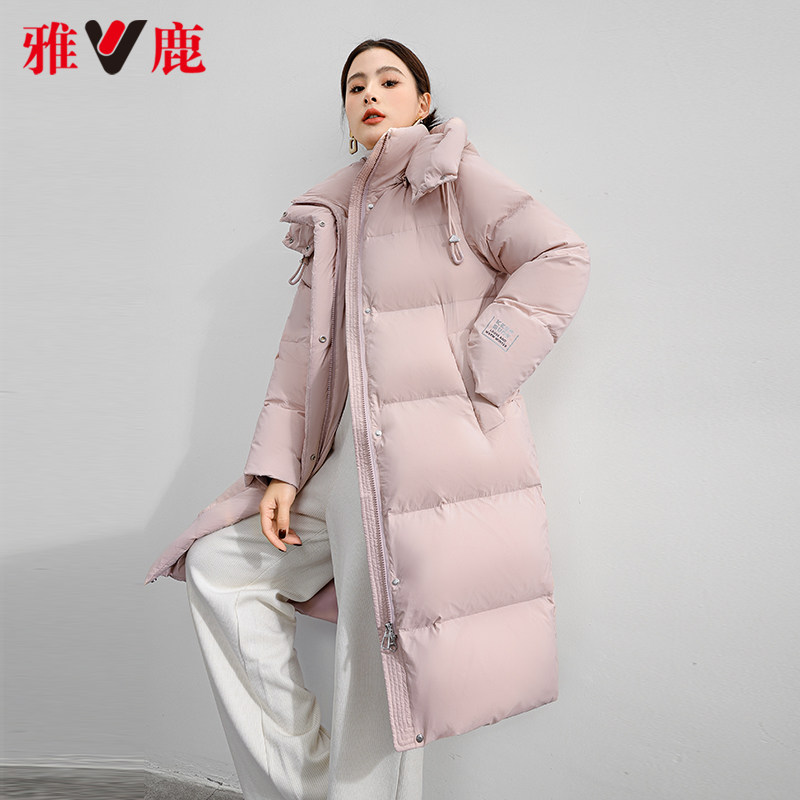 雅鹿中长款可脱卸连帽女装羽绒服