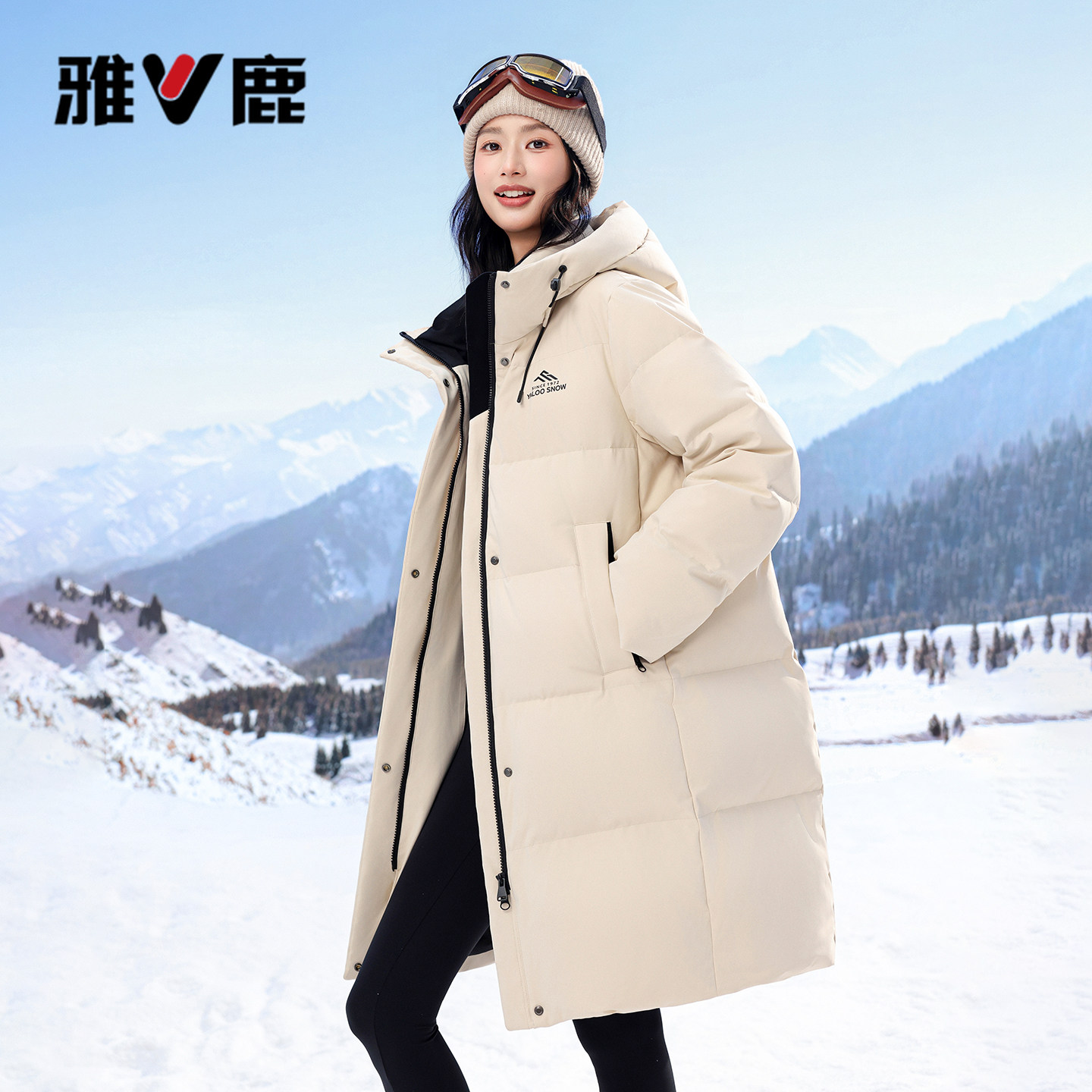 雅鹿过膝长款加厚羽绒服女