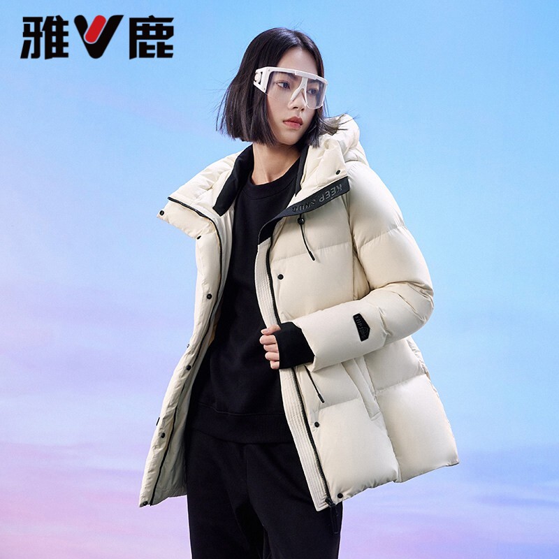 雅鹿蓄热加厚中长款收腰羽绒服女