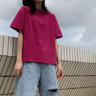 夏装 半袖 2020新款 体恤ins潮韩版 上衣酒红色 宽松女装 棉质T恤女短袖